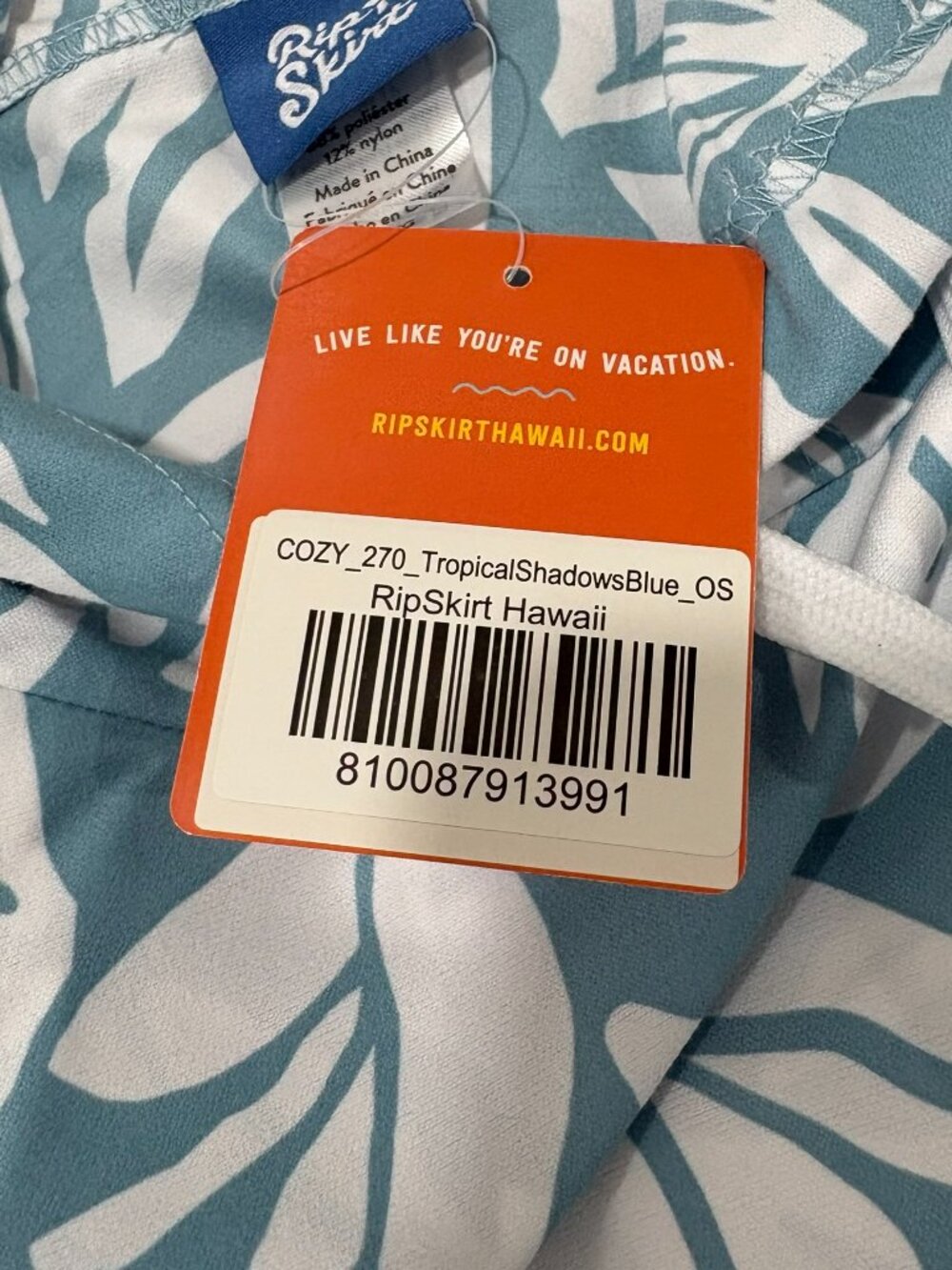 RipSkirt Hawaii Blue Tropical Changing Cozy Hooded Poncho Cover-Up One Size NEW - Picture 7 of 8
